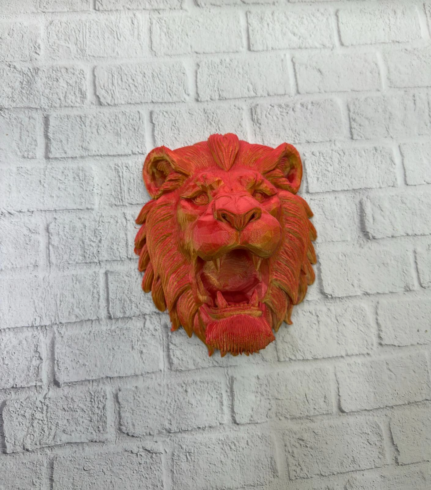 Özel Tasarım 3d Aslan Figürü Duvar Süsü Dekoratif Heykel 20x21 Cm ( Lisinya )