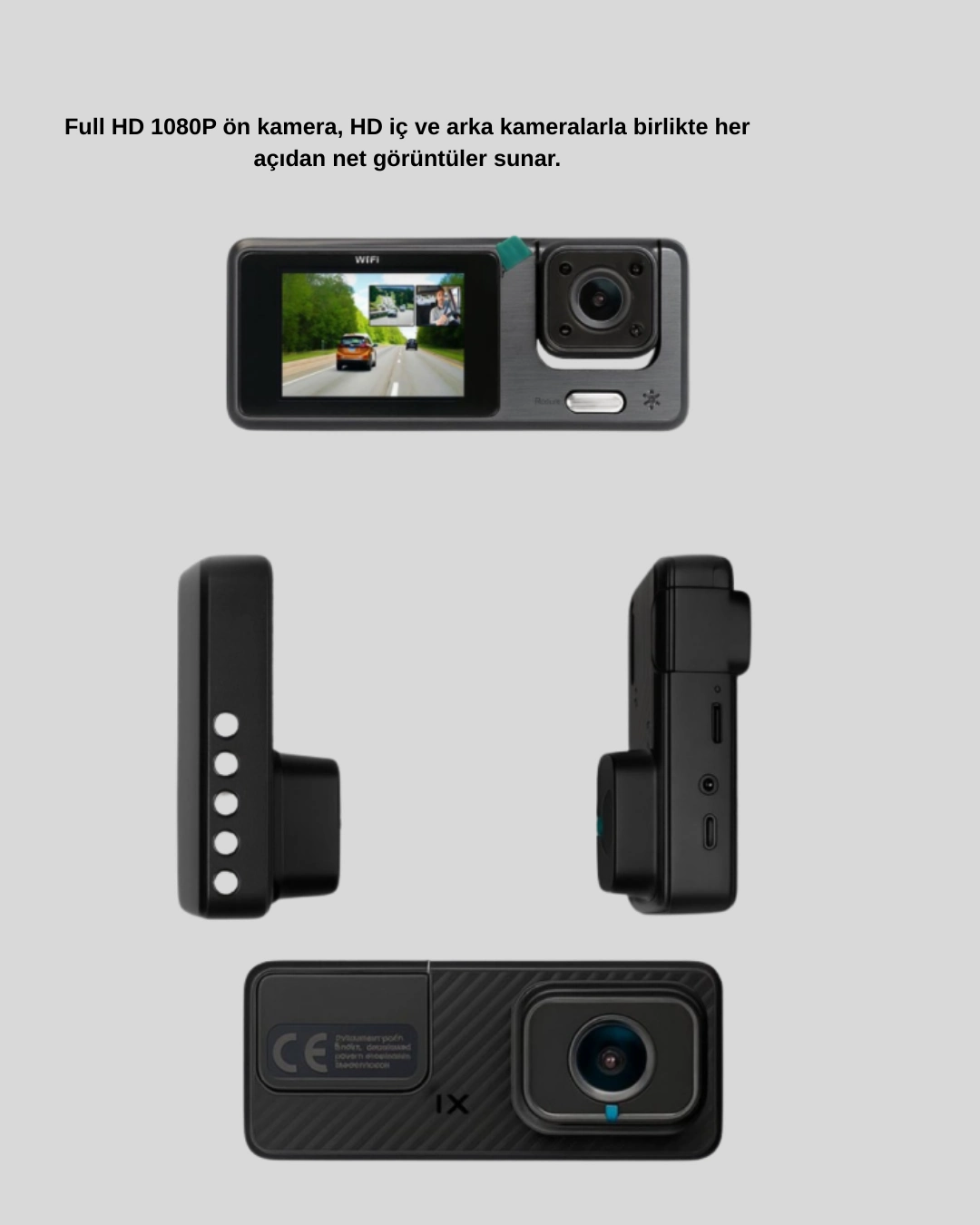 Park Modlu 3 Kameralı Araç Kayıt Cihazı 1080p Ön Kamera 2’’ Ekran ( Lisinya )