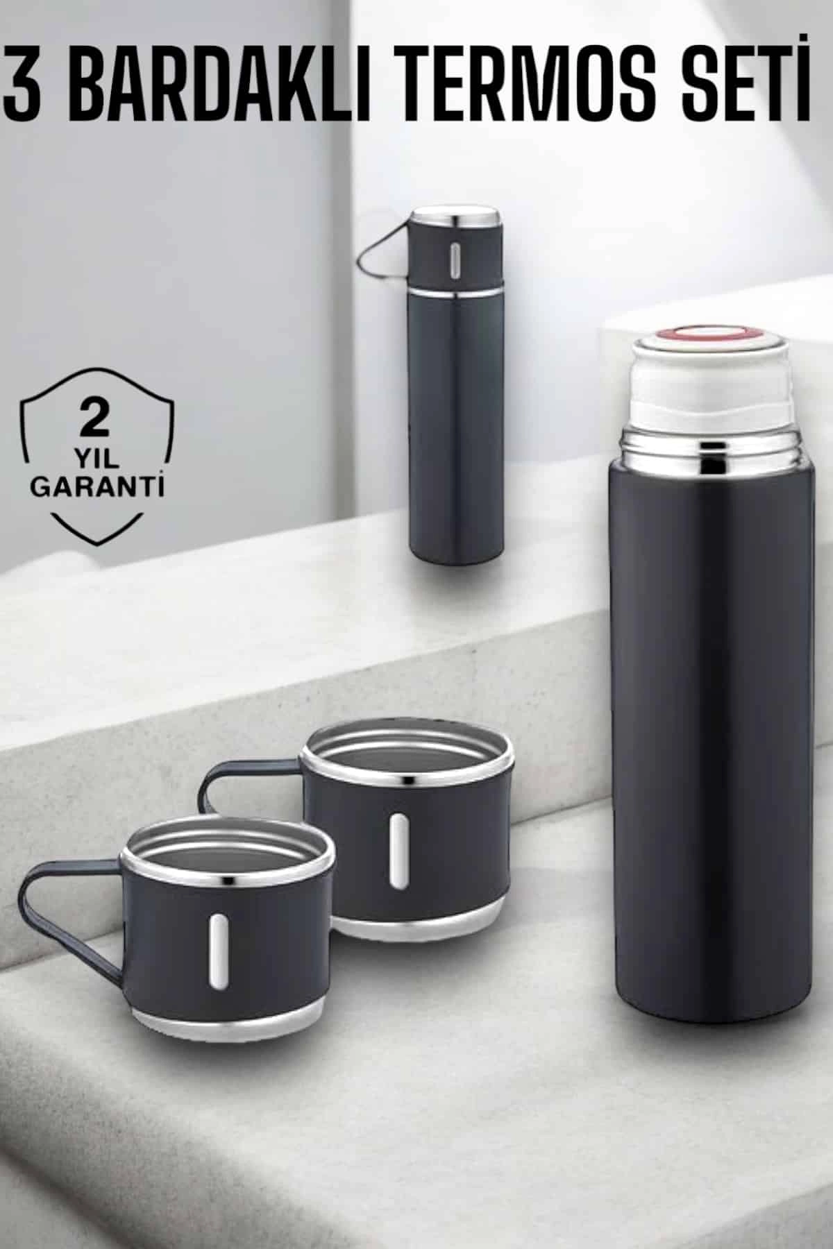 Paslanmaz Çelik 3’lü Termos Seti Vakumlu Ve 8 Saat Isı Koruma ( Lisinya )