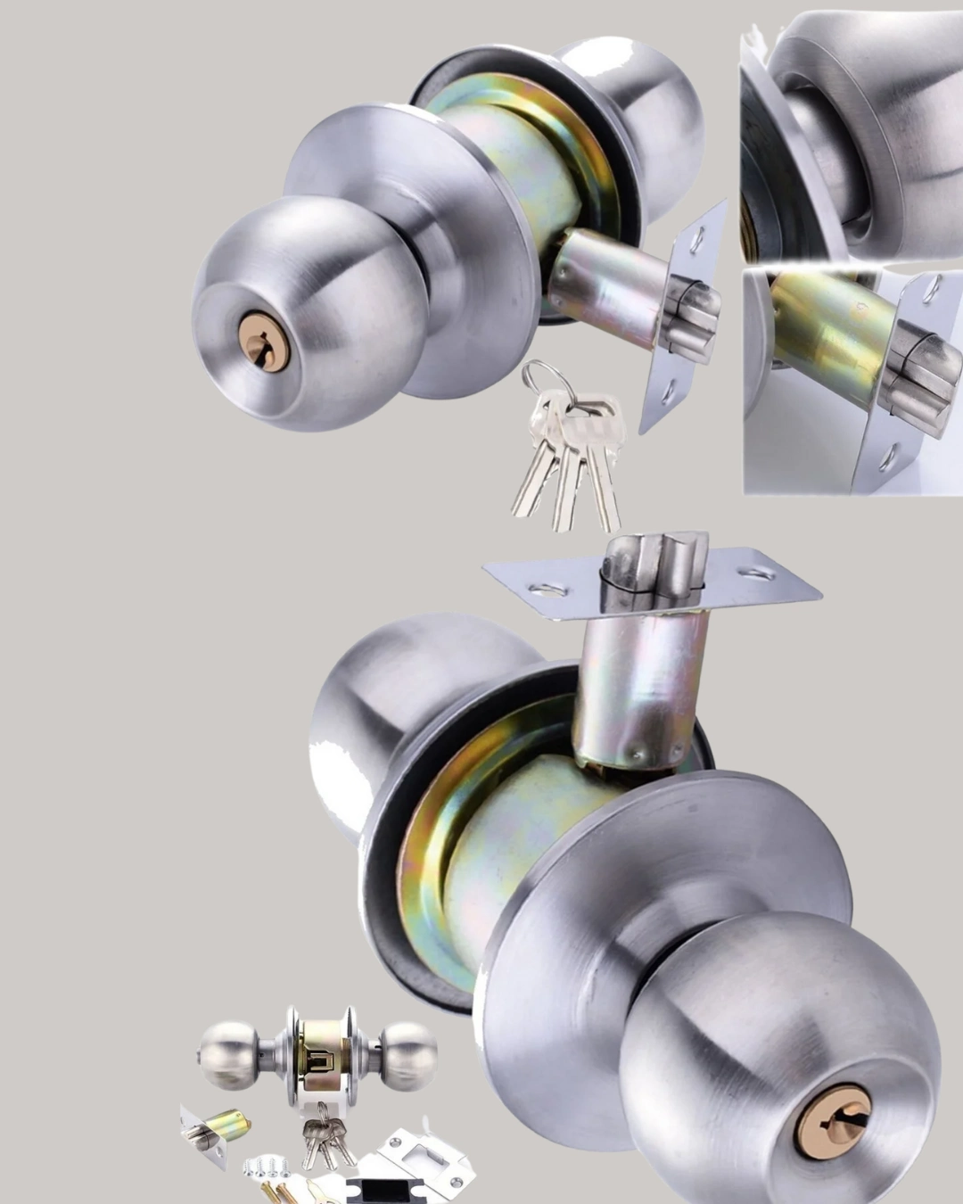 Paslanmaz Çelik Dayanıklı Topuzlu Kapı Kilidi ( Lisinya )