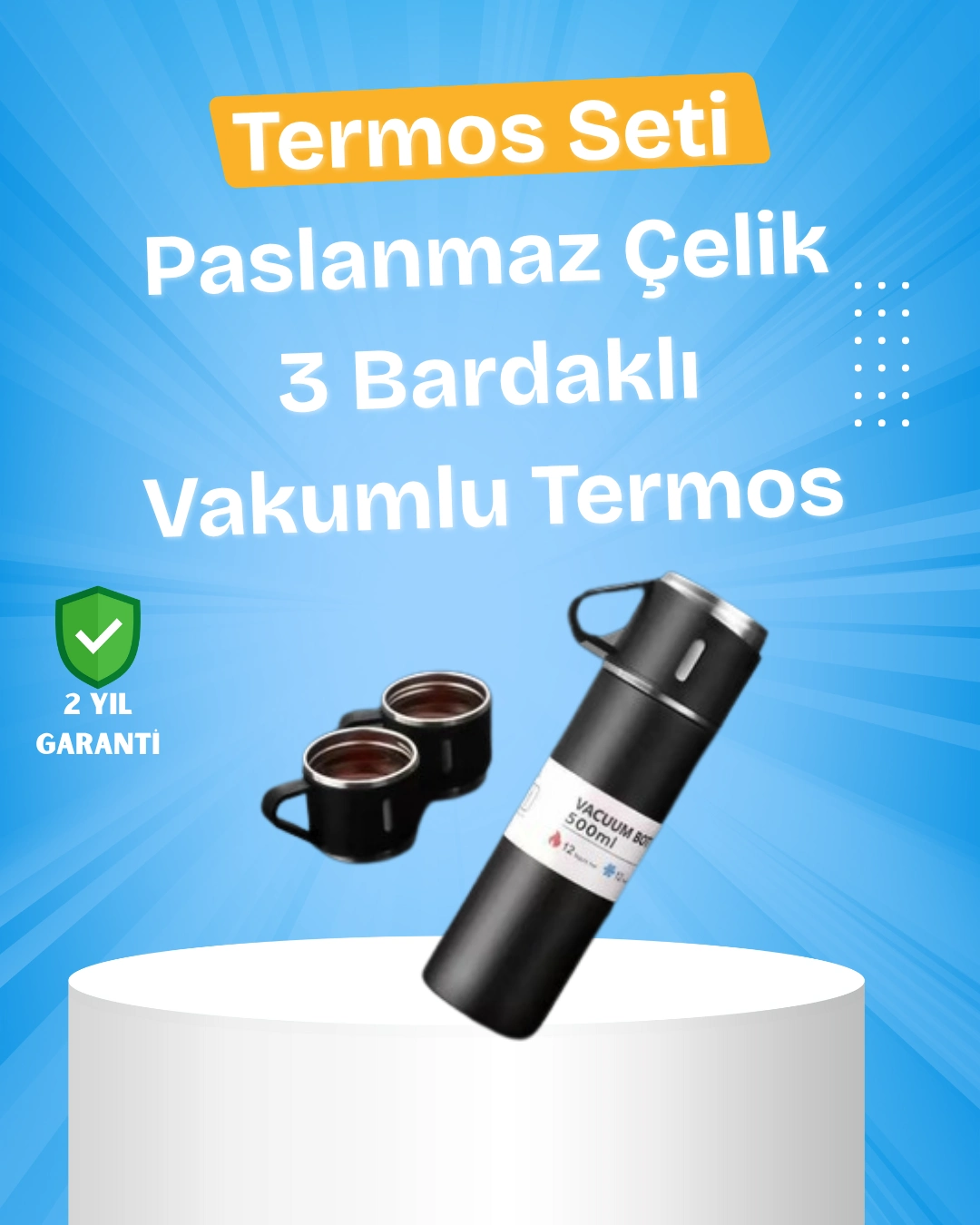 Paslanmaz Çelik Termos Seti | 500 Ml Kapasite, 6-12 Saat Isı Koruma, Hediye Kutulu ( Lisinya )