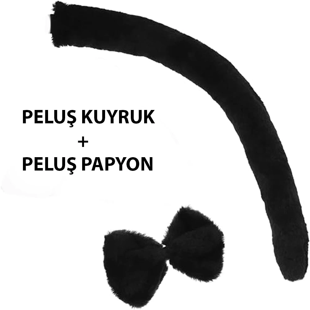 Peluş Siyah Renk Kuyruk Ve Papyon Yetişkin Çocuk Uyumlu ( Lisinya ) Peluş Siyah Renk Kuyruk Ve Papyon Yetişkin Çocuk Uyumlu ( Lisinya )