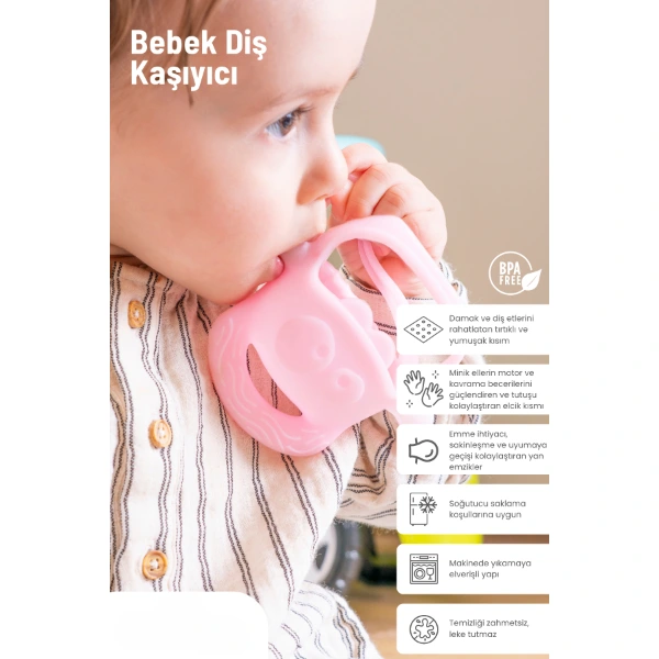 Pembe Bebek Silikon Diş Kaşıyıcı ( Lisinya )