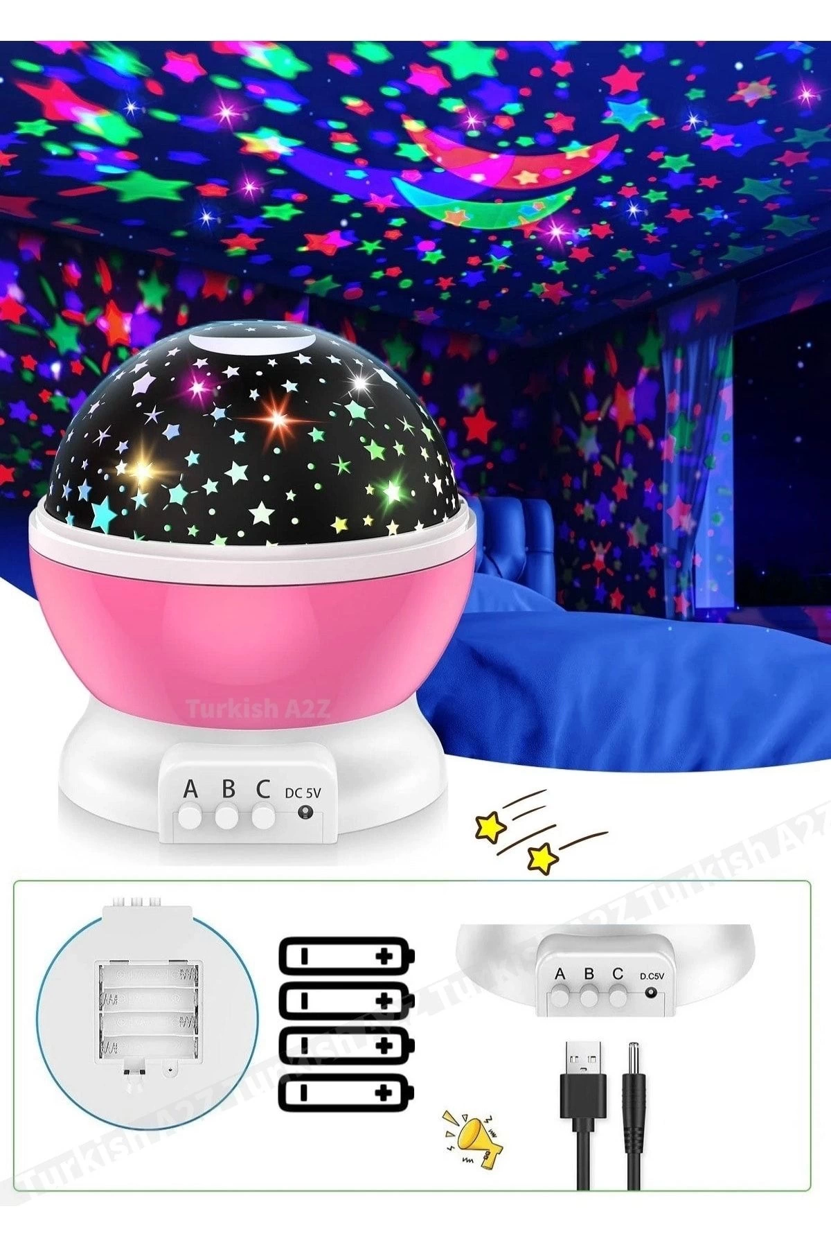 Pembe Dönen Renkli Ay Yıldızlı Gökyüzü Yansıtmalı Projeksiyon Gece Lambası Çocuk Bebek Parti Odası ( Lisinya ) Pembe Dönen Renkli Ay Yıldızlı Gökyüzü Yansıtmalı Projeksiyon Gece Lambası Çocuk Bebek Parti Odası ( Lisinya )