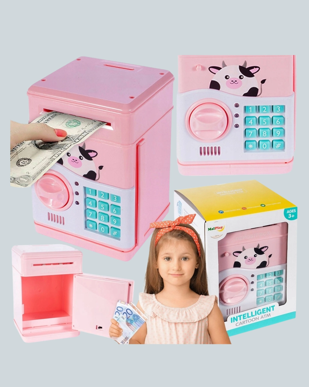 Pembe Elektronik Şifreli Otomatik Para Çeken Atm Kumbarası ( Lisinya )