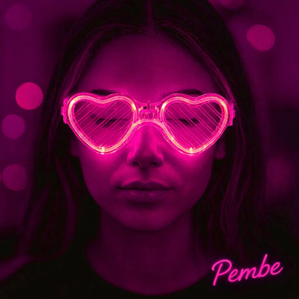 Pembe Led Işıklı Kalp Gözlük – 3 Modlu ( Lisinya )