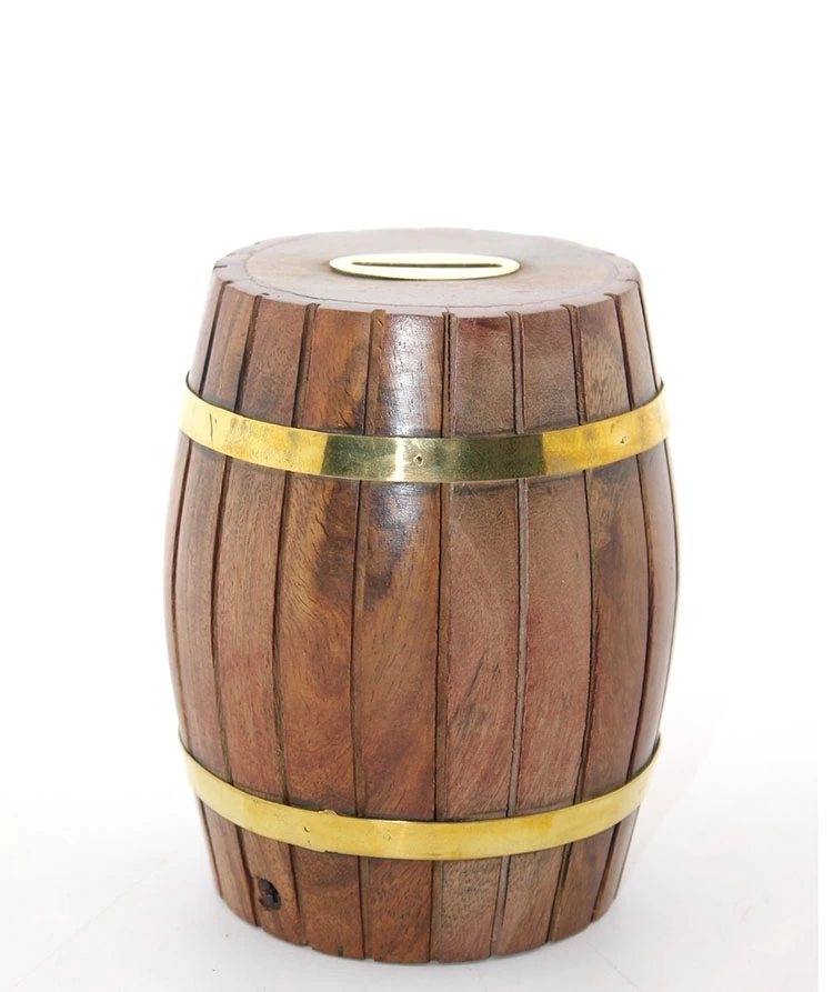 Pirinç Ahşap Fıçı Kumbara 12.5 Cm Wb535 ( Lisinya )