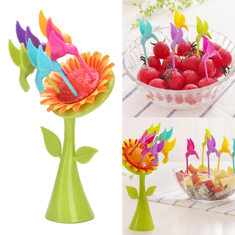 Plastik Meyve Çatal Ayçiçeği 5 Kuşlar Çatal Set ( Lisinya )