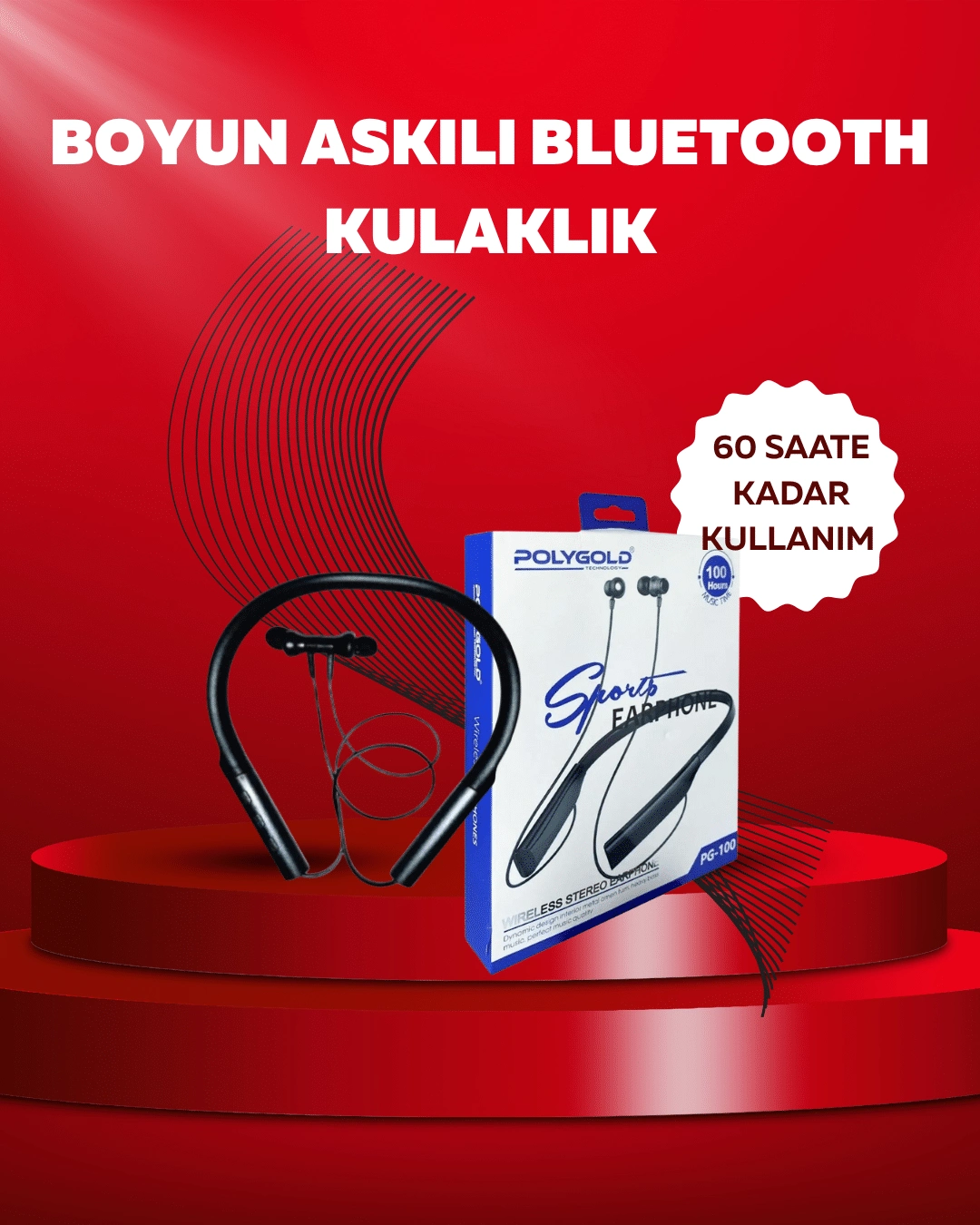 Polygold Pg-100 Bluetooth 5.0 Boyun Bantlı Kulaklık – 50 Saat Konuşma Süresi, Type-c Şarj ( Lisinya )