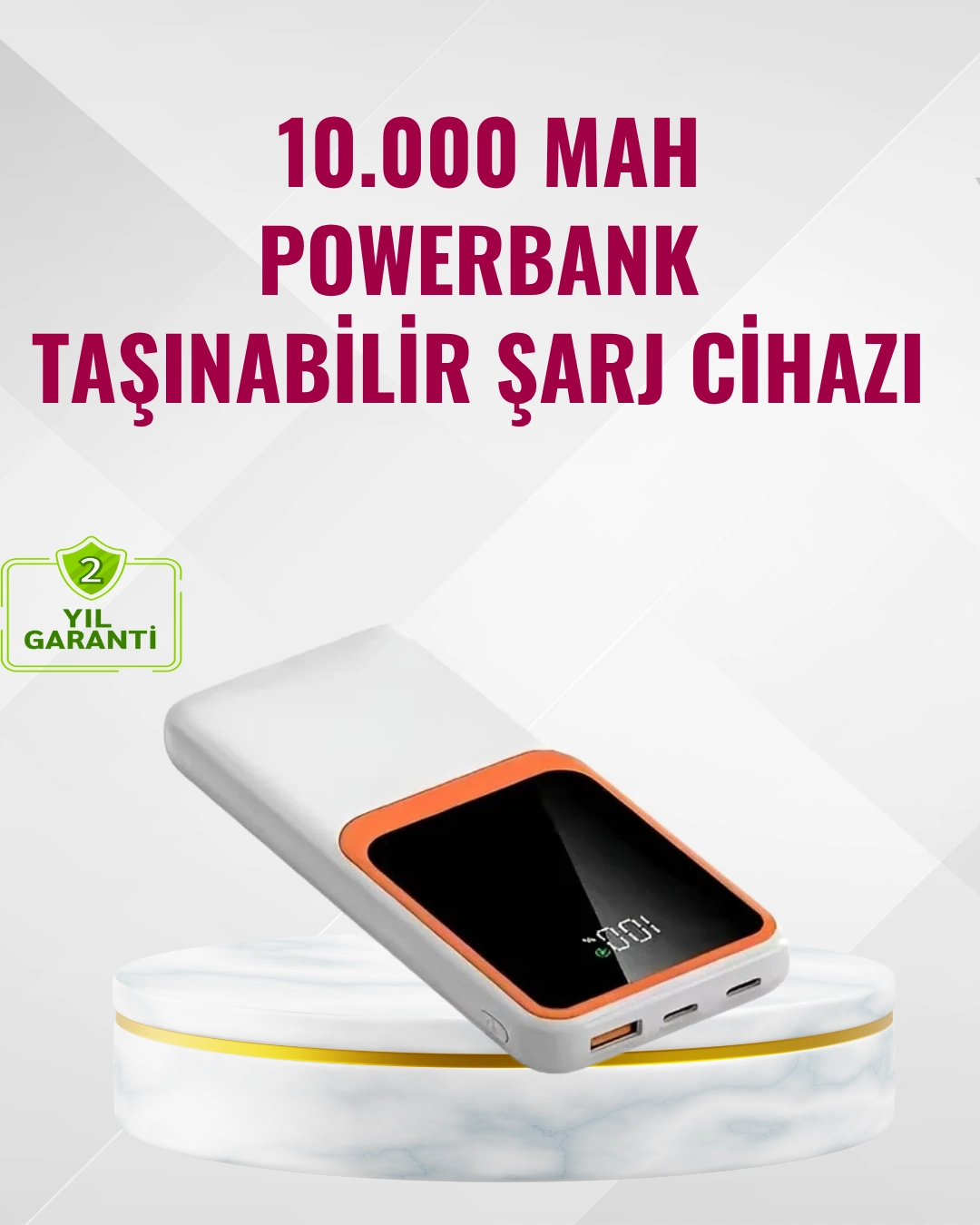 Powerbank 10000 Mah – Çift Usb Çıkışlı, Type-c Girişli, Şık Beyaz Tasarım ( Lisinya )
