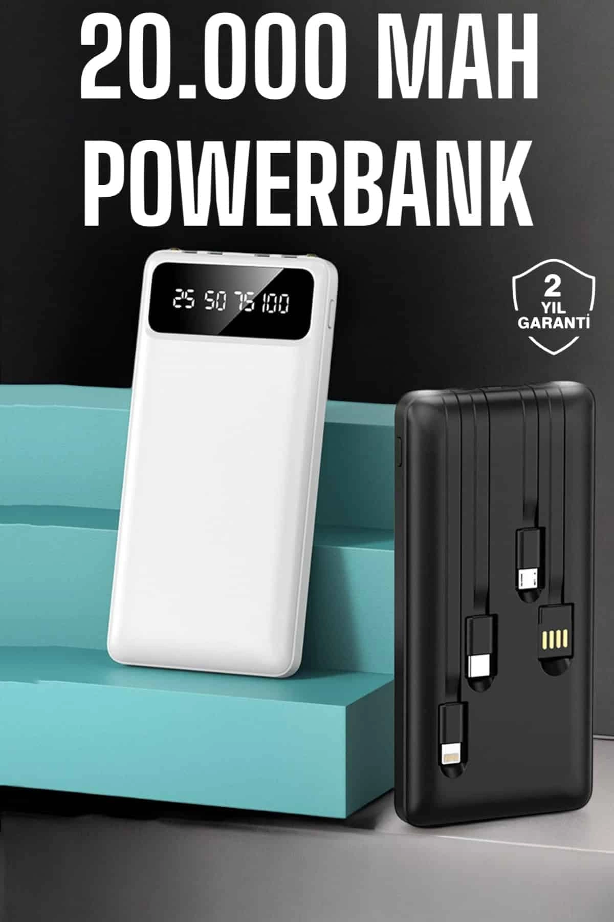 Powerbank 20.000 Mah Dijital Göstergeli Lcd Ekran Uzun Pil Ömrü ( Lisinya )