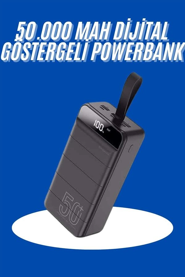 Powerbank 50.000 Mah Dijital Göstergeli Taşınabilir 4 Portlu Hızlı Powerbank ( Lisinya )