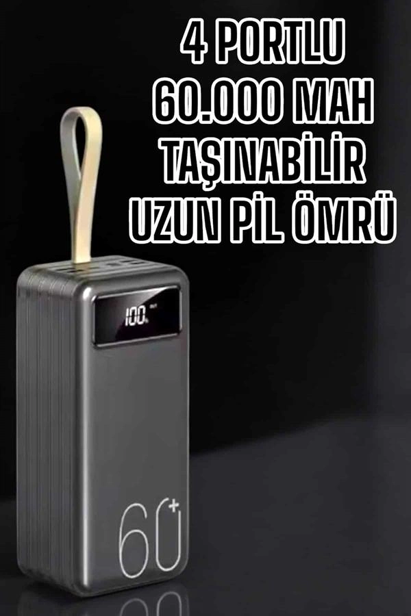 Powerbank 60.000 Mah Hızlı Şarj 4 Çıkışlı Uzun Şarj Süreli Dijital Göstergeli ( Lisinya )