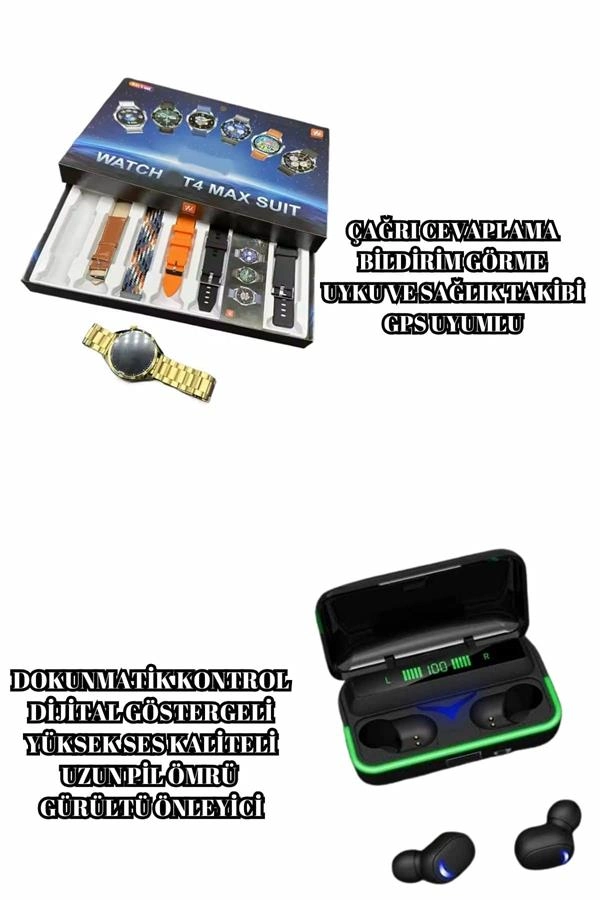 Powerbank Bluetooth Kulaklık Ve Akıllı Saat 7 Kordonlu Metal Kordon Plastik Kordon ( Lisinya )