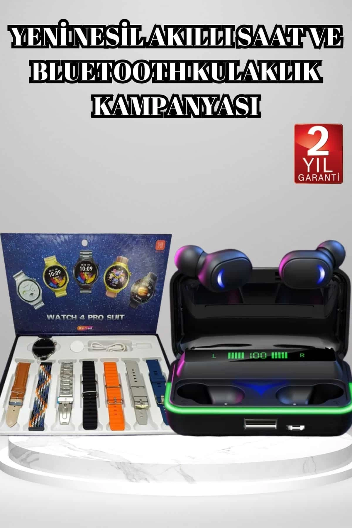 Powerbank Bluetooth Kulaklık Ve Akıllı Saat 7 Kordonlu Metal Kordon Plastik Kordon ( Lisinya )