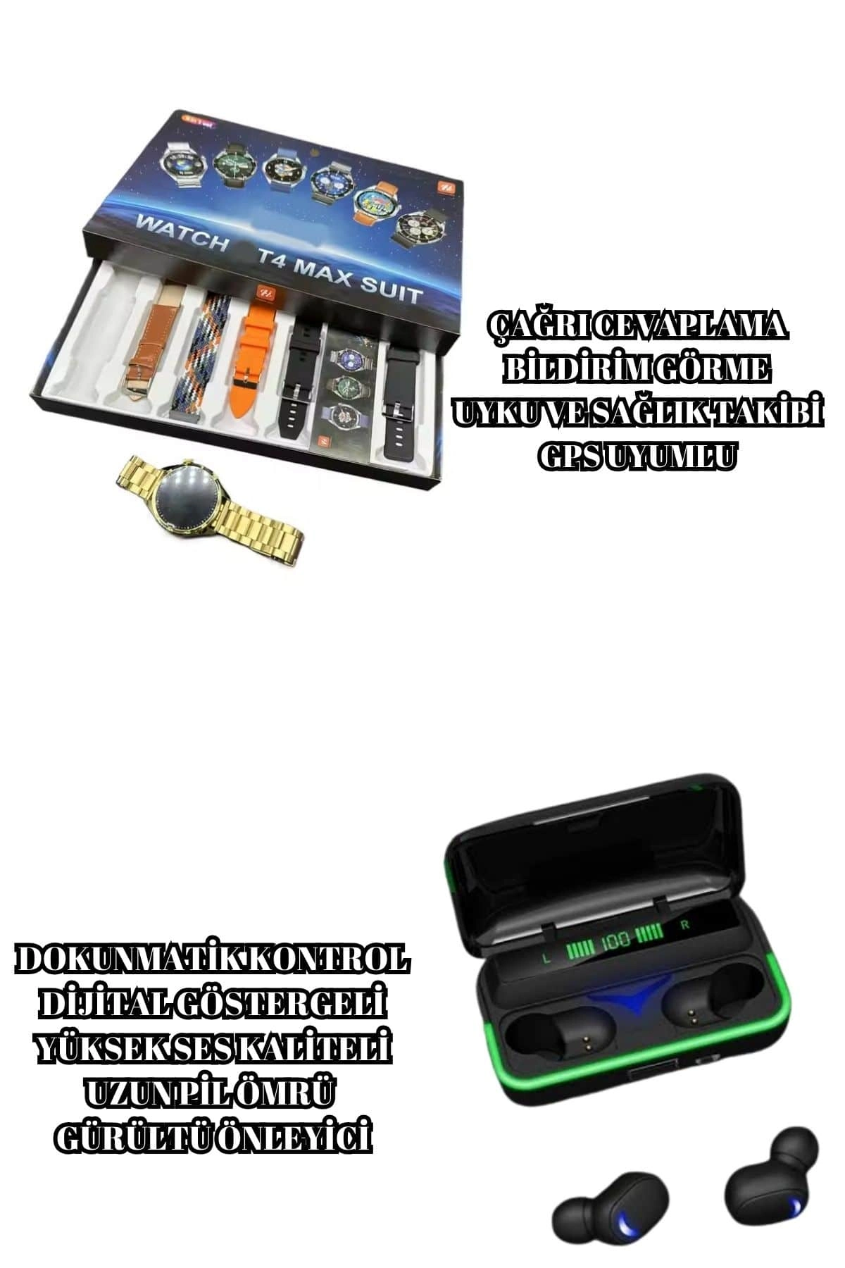 Powerbank Bluetooth Kulaklık Ve Akıllı Saat 7 Kordonlu Metal Kordon Plastik Kordon ( Lisinya )