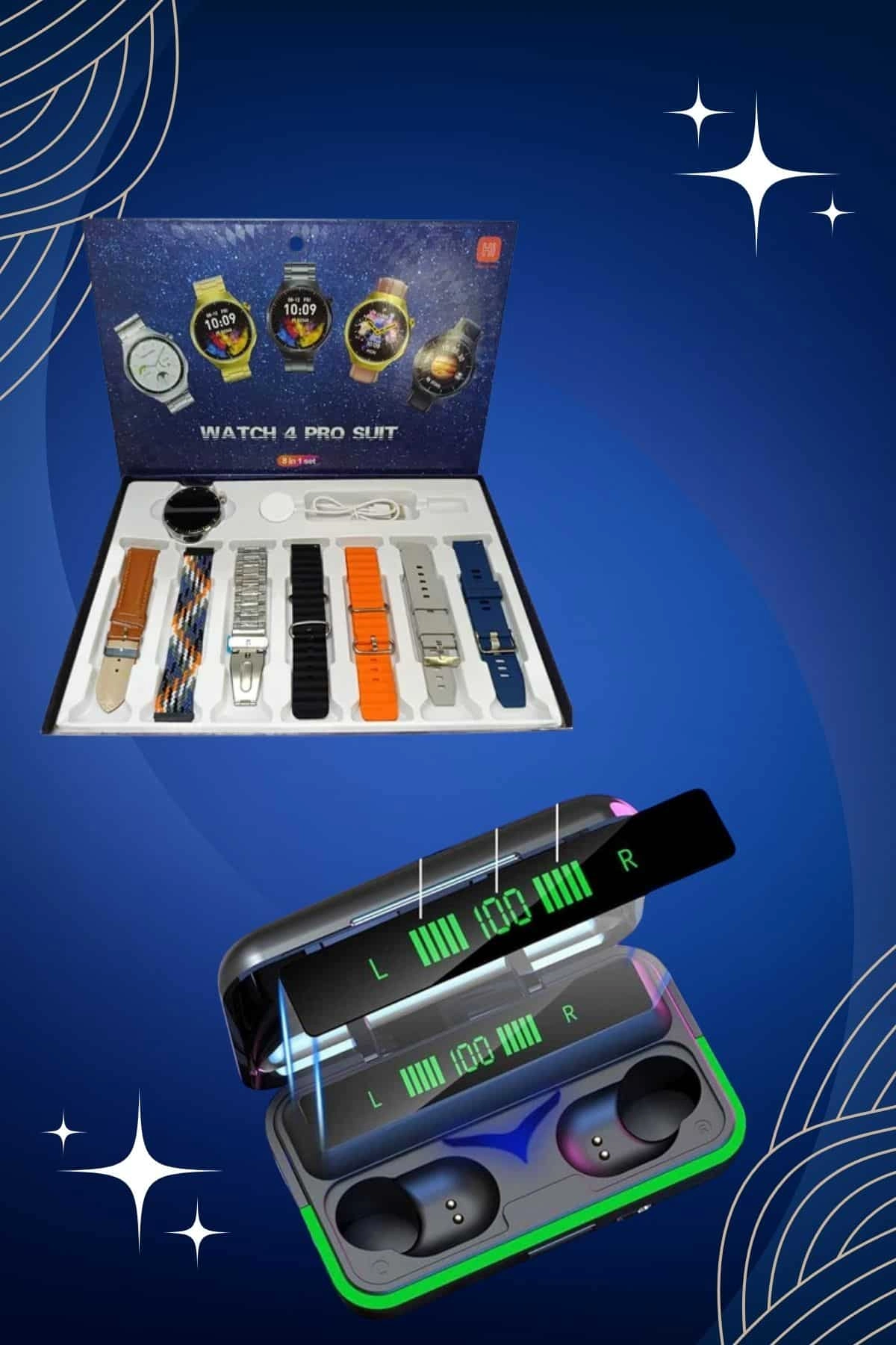 Powerbank Bluetooth Kulaklık Ve Akıllı Saat 7 Kordonlu Metal Kordon Plastik Kordon ( Lisinya )