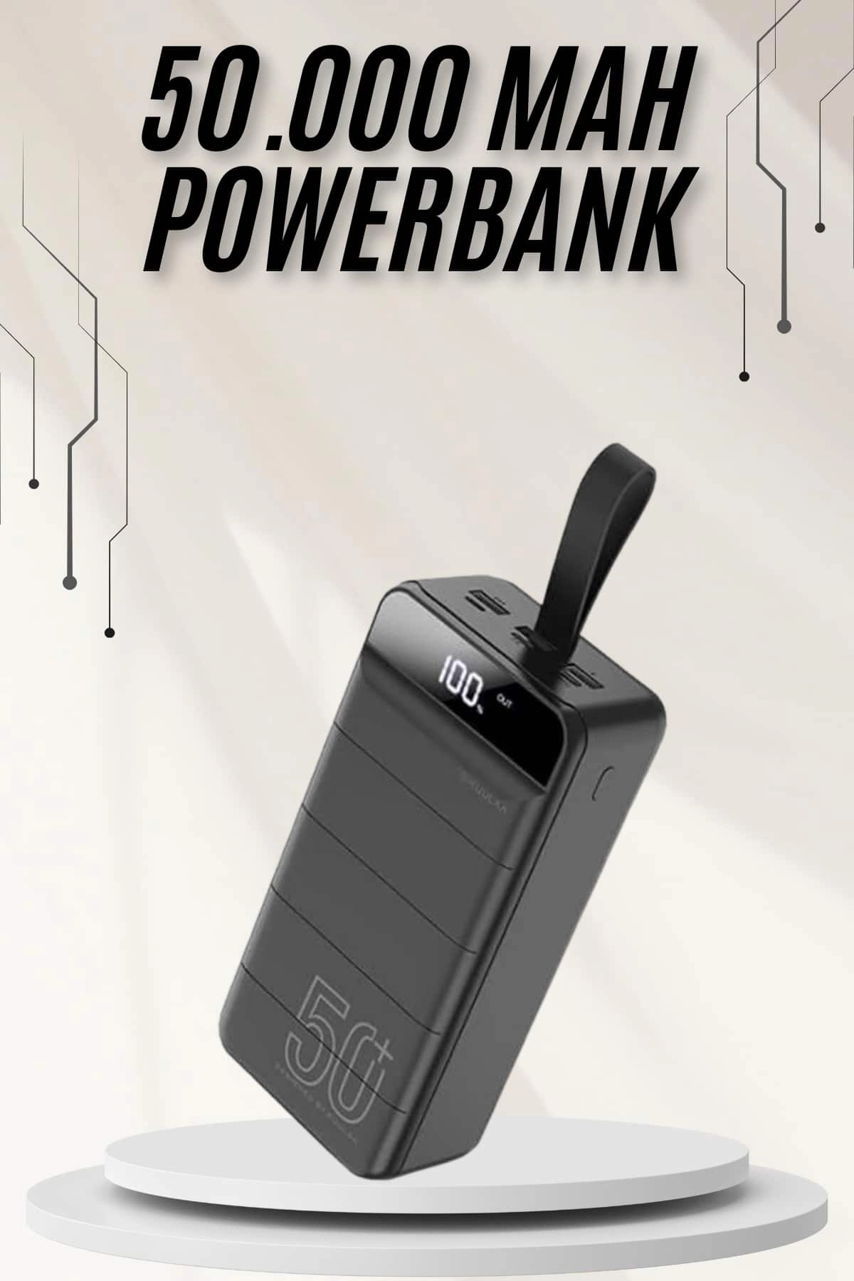 Powerbank Çoklu Şarj Girişi 50.000 Mah Taşınabilir Dijital Göstergeli ( Lisinya )