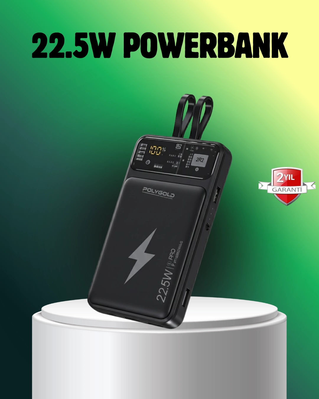 Powerbank Dahili Ekranlı 10000 Mah Çift Kablolu ( Lisinya )