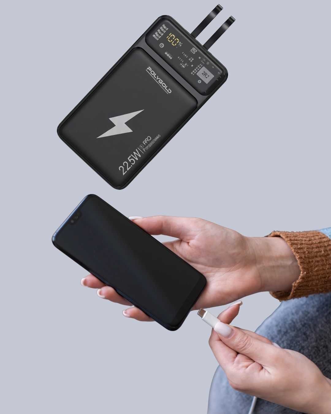 Powerbank Dahili Ekranlı 10000 Mah Çift Kablolu ( Lisinya )