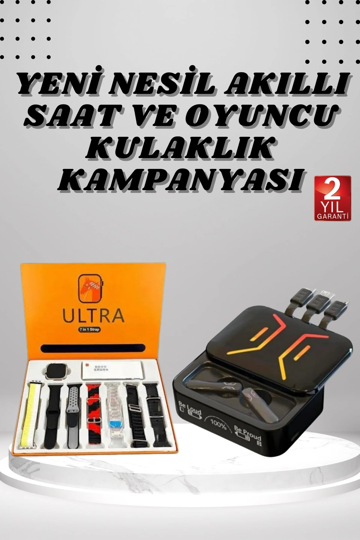 Powerbank Kulaklık Ve 7 Kordonlu Akıllı Saat Çoklu Şarj Girişi Bluetooth Bağlantılı ( Lisinya )