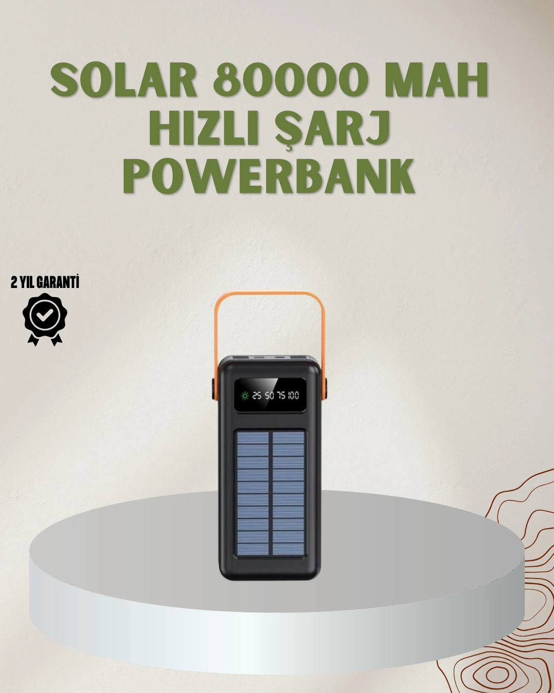 Powerbank Solar Fenerli Çoklu Kablolu Taşınabilir Şarj Aleti ( Lisinya )