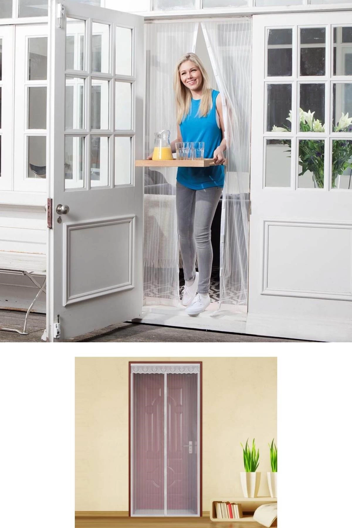 Pratik Manyetik Mıknatıslı Beyaz Kapı Pencere Sineklik Tülü 115 X 210 Cm ( Lisinya )