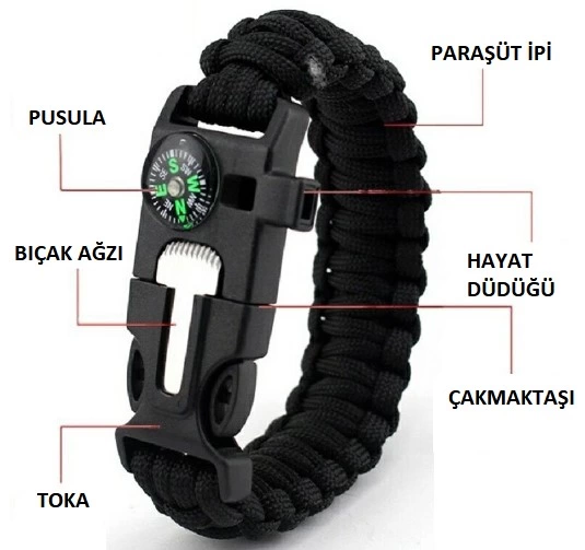Pratik Survival Kamp Bileklik Düdük Çok Amaçlı ( Lisinya )