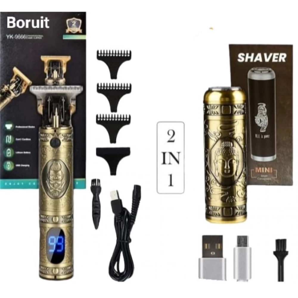 Pro 2 İn 1 Vintage Traş Makinesi Şarjlı Dijital Göstergeli Aliminyum Gövde ( Lisinya )