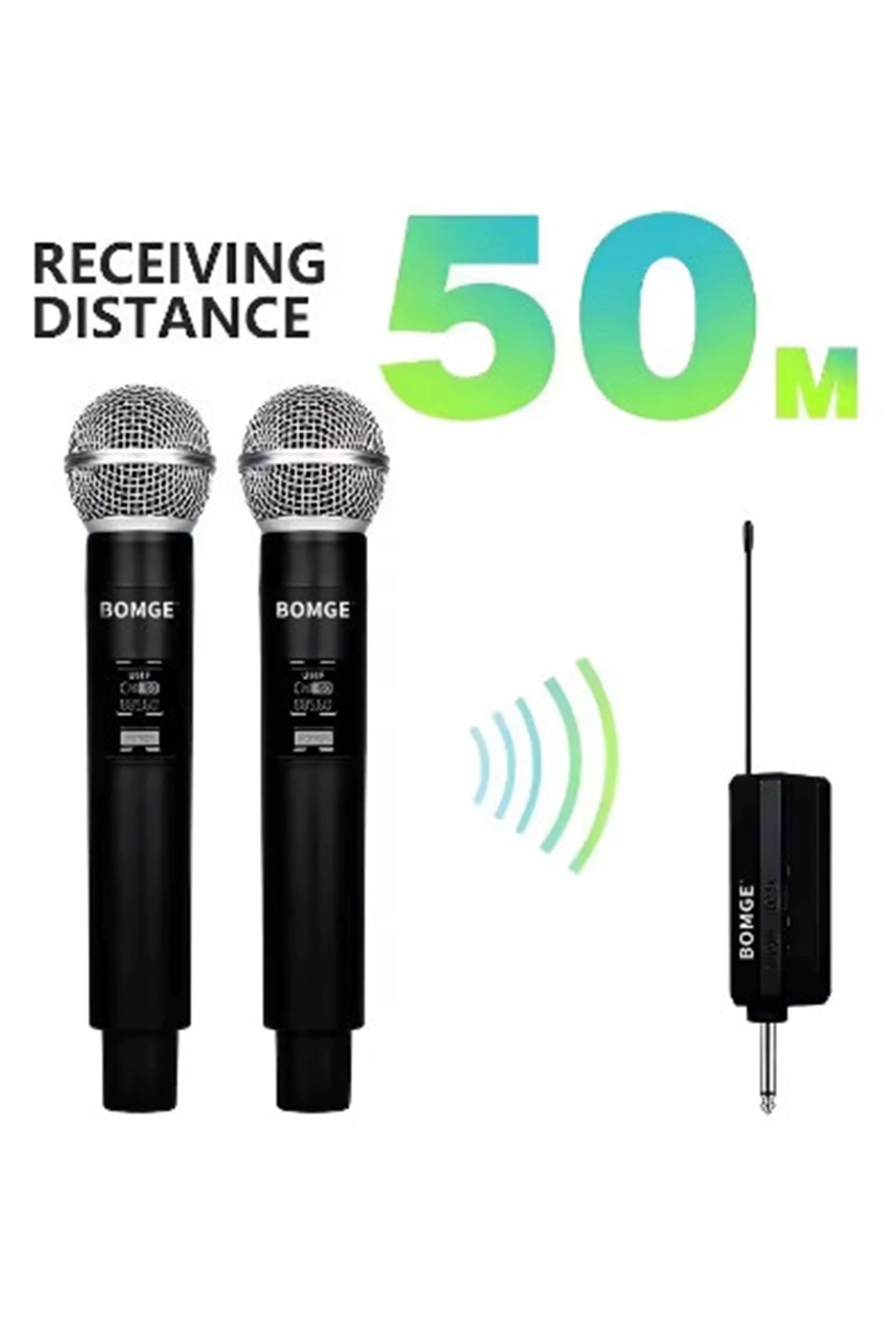 Profesyonel Çiftli Kablosuz Mikrofon Seti Karaoke Şarj Edilebilir 50 Metre Mesafe ( Lisinya )