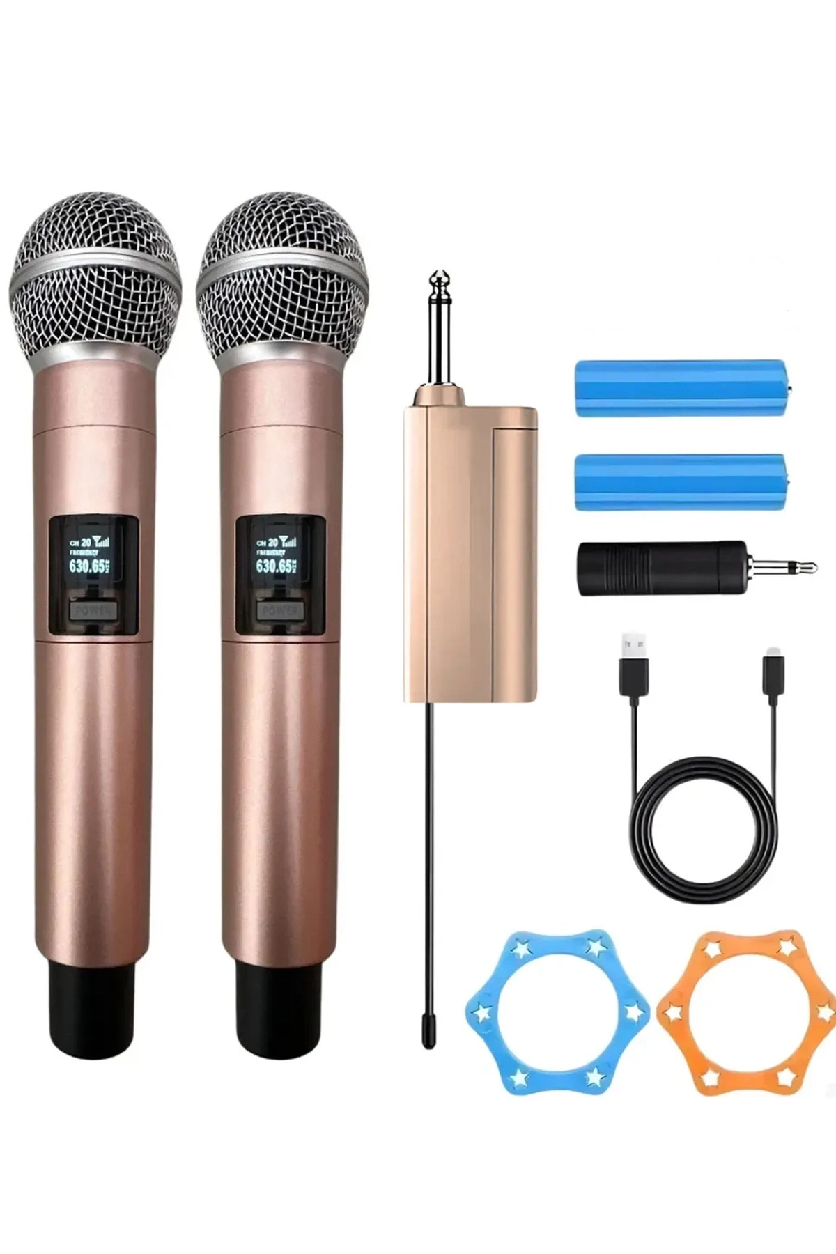 Profesyonel Çiftli Kablosuz Mikrofon Seti Karaoke Şarj Edilebilir 50 Metre Mesafe Rose ( Lisinya )