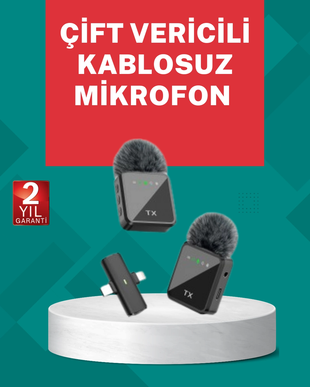 Profesyonel Ses Kayıtları İçin 2’li Kablosuz Yaka Mikrofon Seti ( Lisinya )