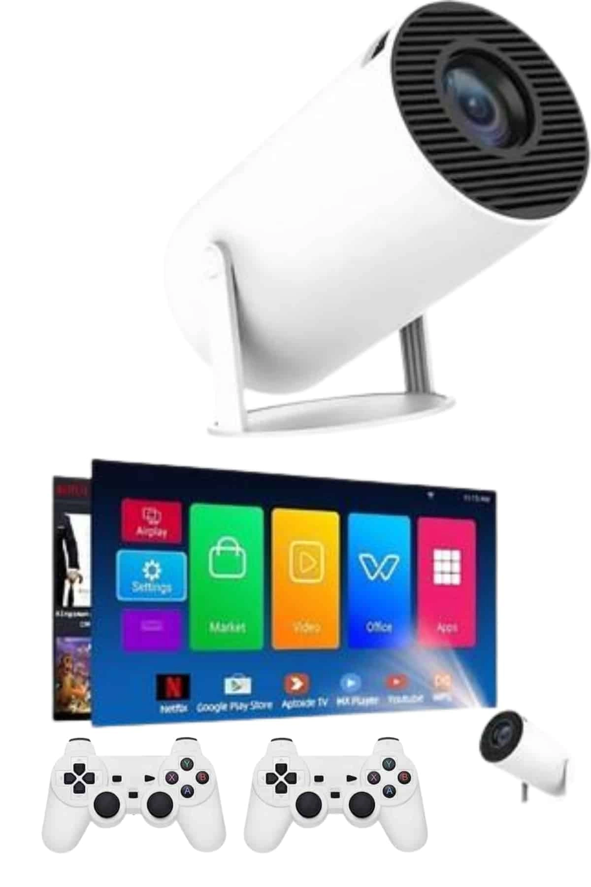 Projeksiyon Cihazı Video Oyun Konsolu Projektör Taşınabilir Ayaklı Çift Kollu 4k Çözünürlüklü ( Lisinya )
