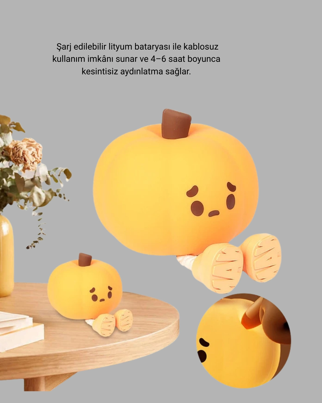 Pumpkin Led Gece Lambası Üç Kademeli Işık Ayarlı ( Lisinya )