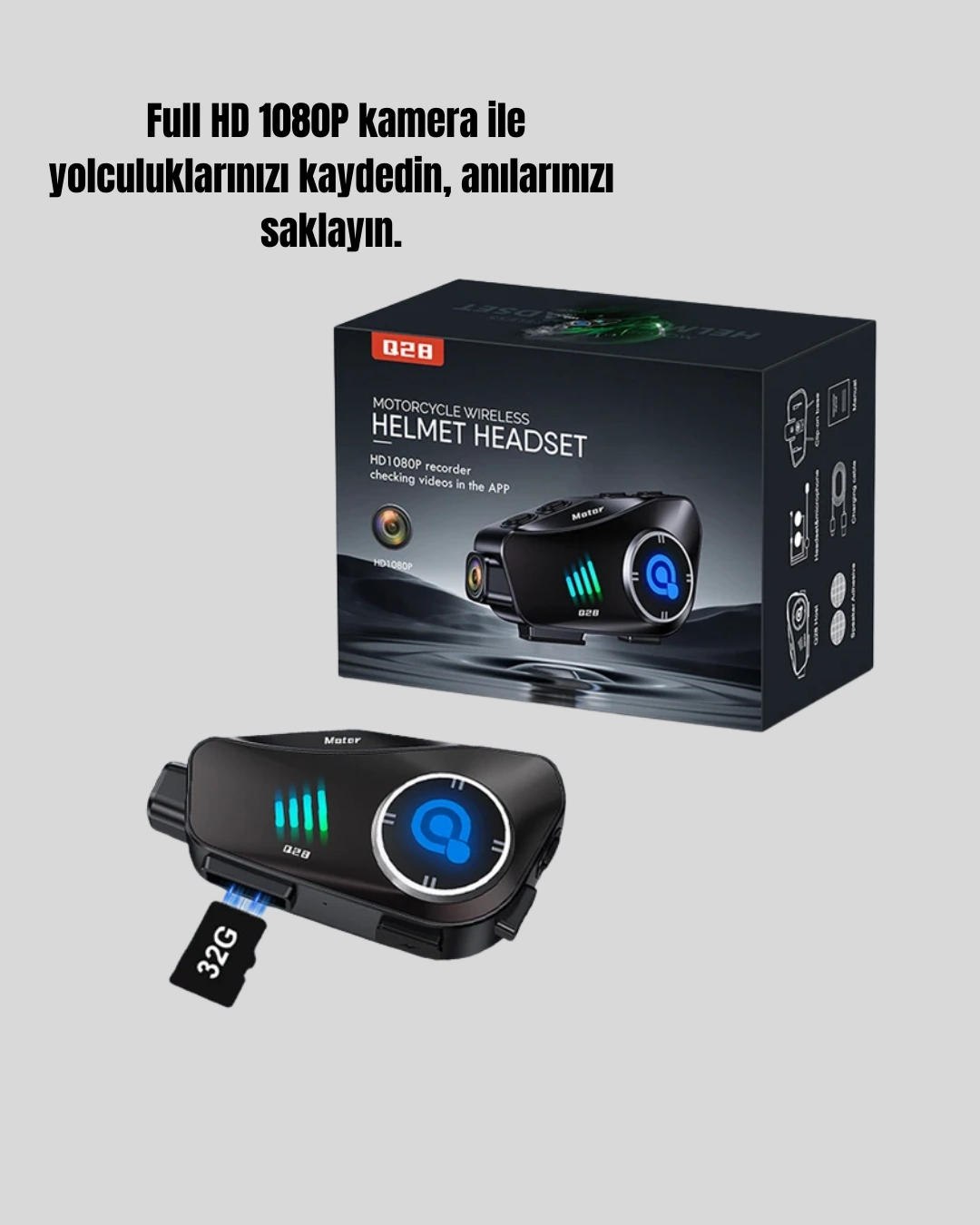 Q28 Full Hd Kameralı Motosiklet Kask Kulaklığı – 45 Saat Müzik, Ipx6 Su Geçirmez ( Lisinya )
