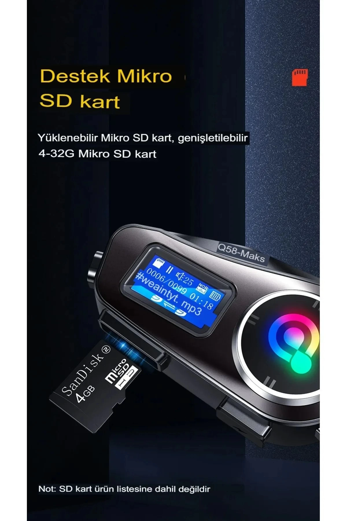 Q58-max Radyolu 2 Kişi Bağlantılı Bluetooth Kask Kulaklık Ekranlı Fenerli Müzik Ve Telsiz Intercom ( Lisinya )
