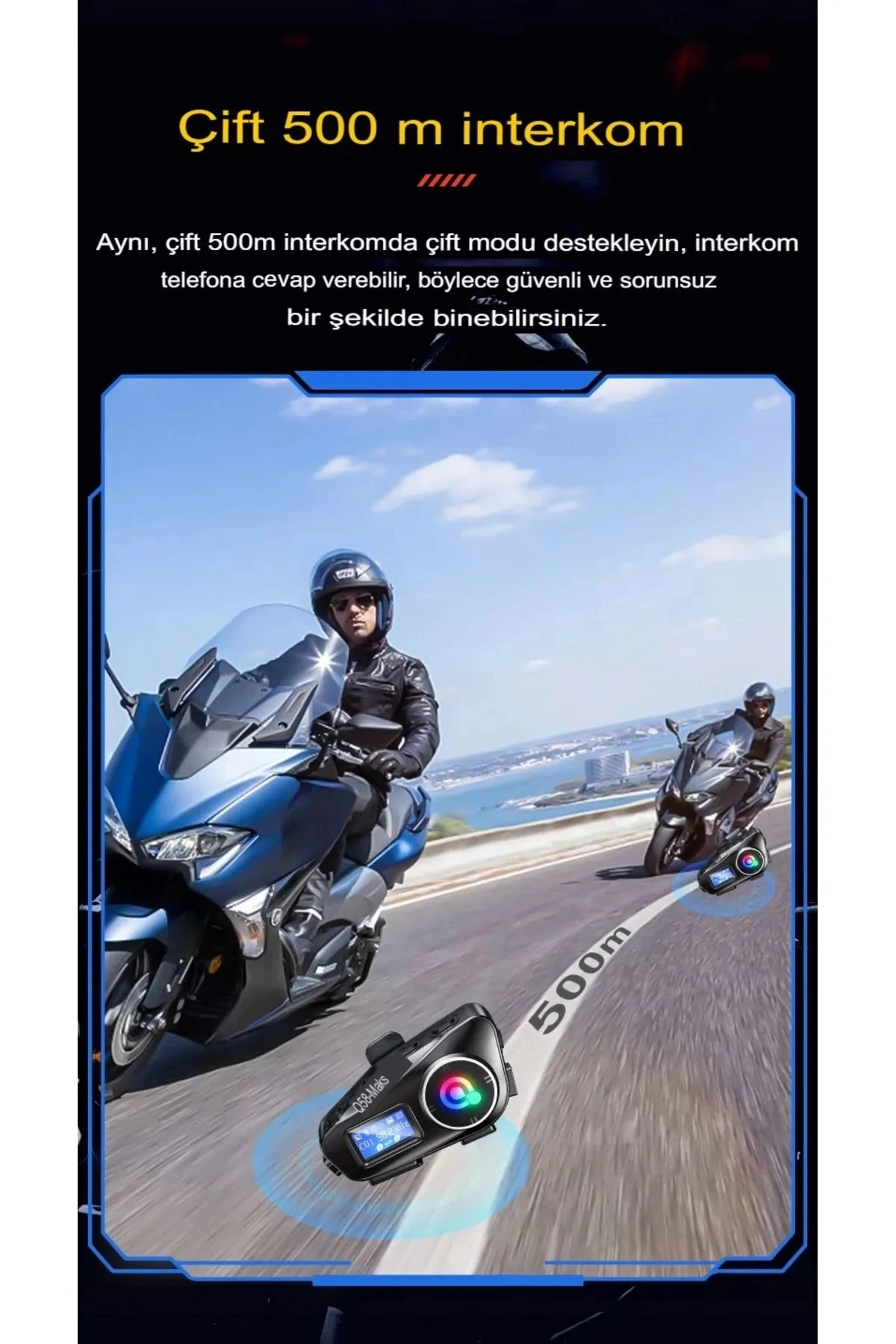 Q58-max Radyolu 2 Kişi Bağlantılı Bluetooth Kask Kulaklık Ekranlı Fenerli Müzik Ve Telsiz Intercom ( Lisinya )