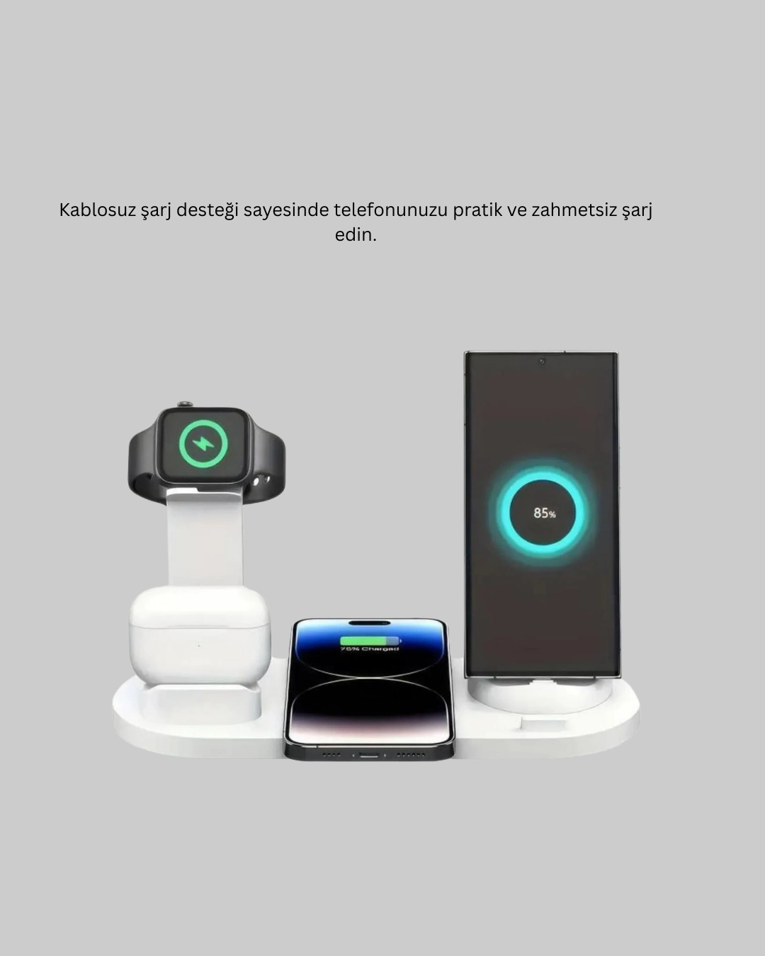 Qi Destekli Tüm Cihazlarla Uyumlu Kablosuz Şarj Ünitesi ( Lisinya )