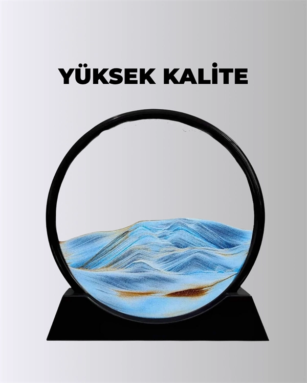 Rahatlatıcı Kum Sanatı – Yuvarlak Cam Çerçeveli Hareketli Kum Resmi, Ofis Ve Ev İçin Etkileşimli Masaüstü Süs ( Lisinya )