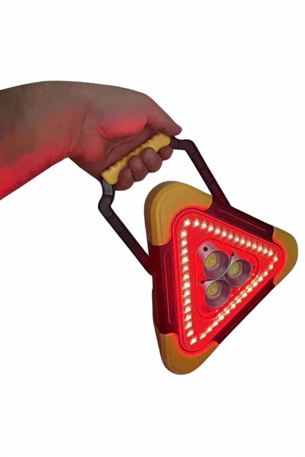 Reflektör Güneş Panelli Solarlı Şarjlı Üçgen Işıklı Trafik Reflektör Fener ( Lisinya )