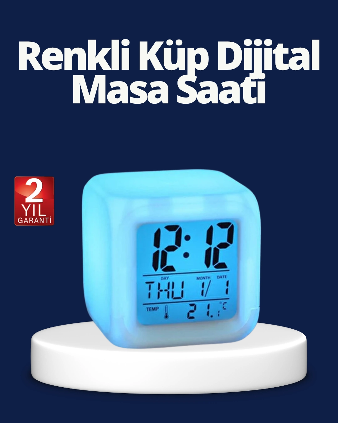 Renk Değiştiren Led Alarmlı Dijital Küp Masa Saati ( Lisinya )