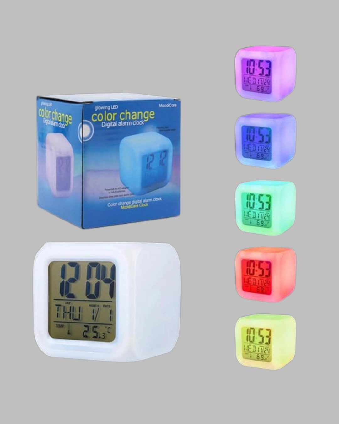 Renk Değiştiren Led Alarmlı Dijital Küp Masa Saati ( Lisinya )