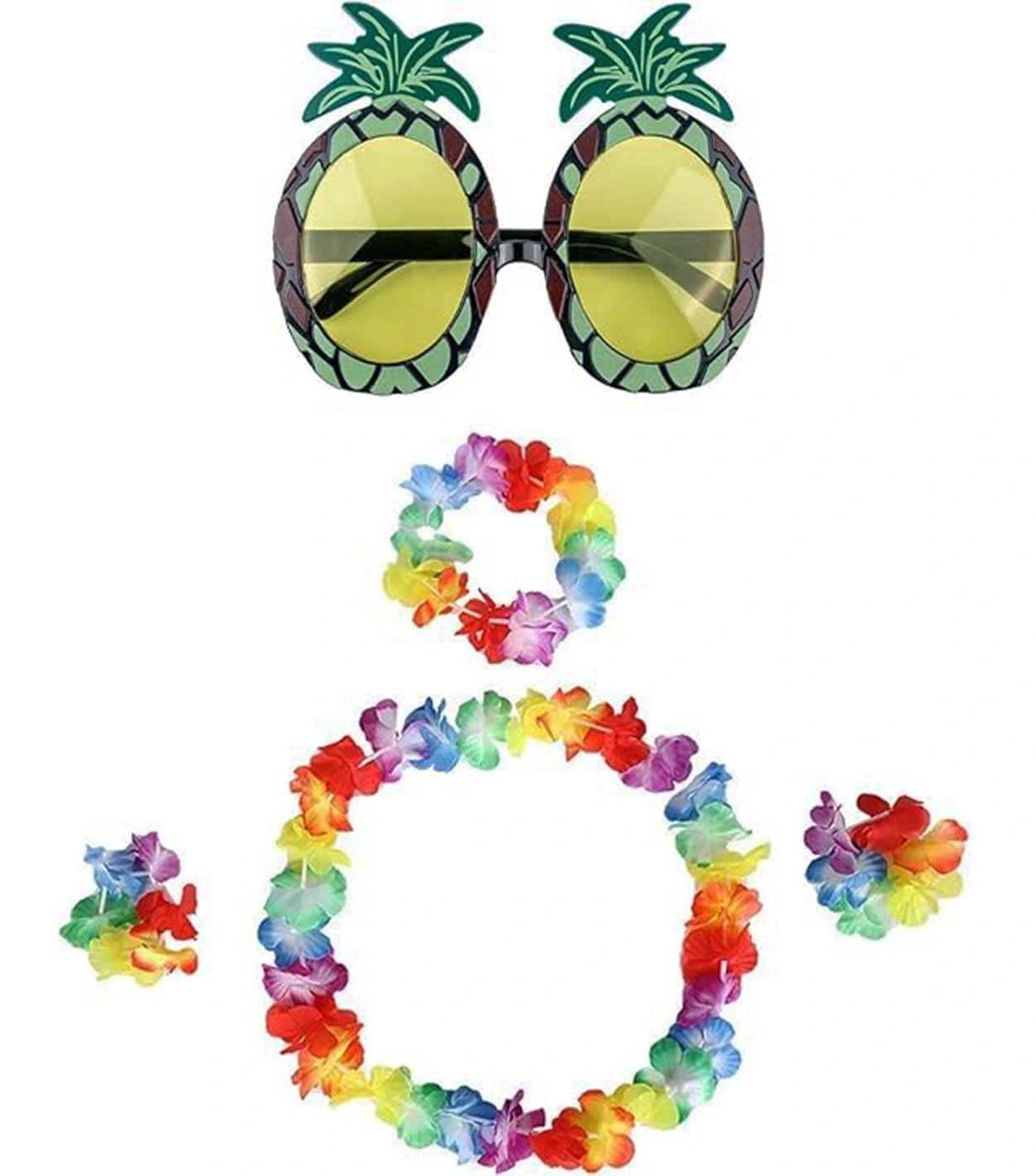 Renkli Ananas Gözlük, Taç, Kolye Ve Bileklik Seti ( Lisinya )