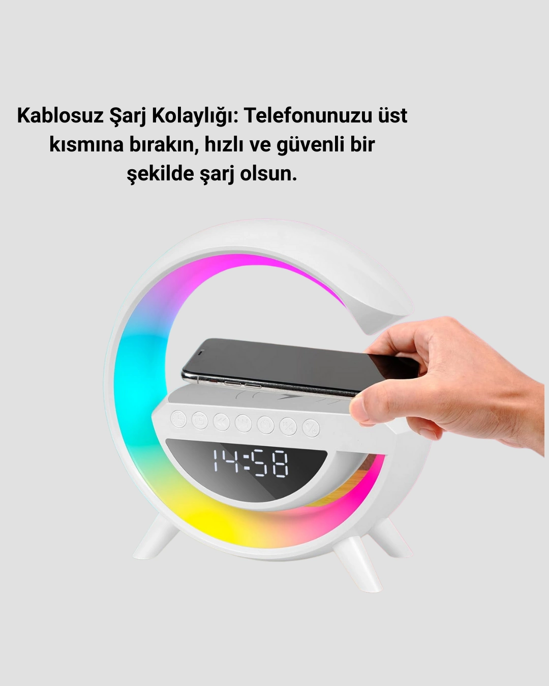 Renkli Işıklı 15w Kablosuz Şarjlı Masa Lambası ( Lisinya ) Renkli Işıklı 15w Kablosuz Şarjlı Masa Lambası ( Lisinya )