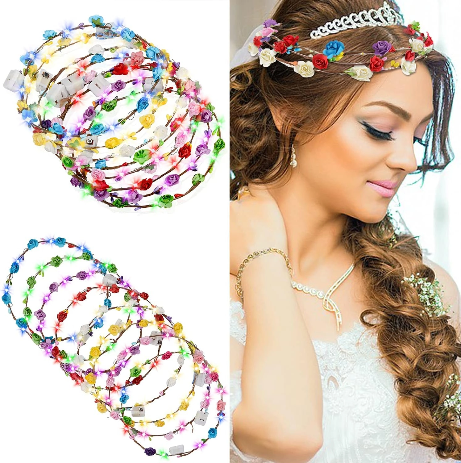 Renkli Led Çiçek Taç – 3 Işık Modlu ( Lisinya )