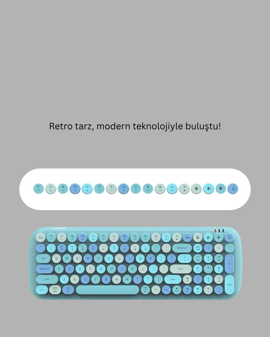 Retro Daktilo Stilli Kablosuz Klavye Mouse Seti – Sessiz Ve Şık ( Lisinya )
