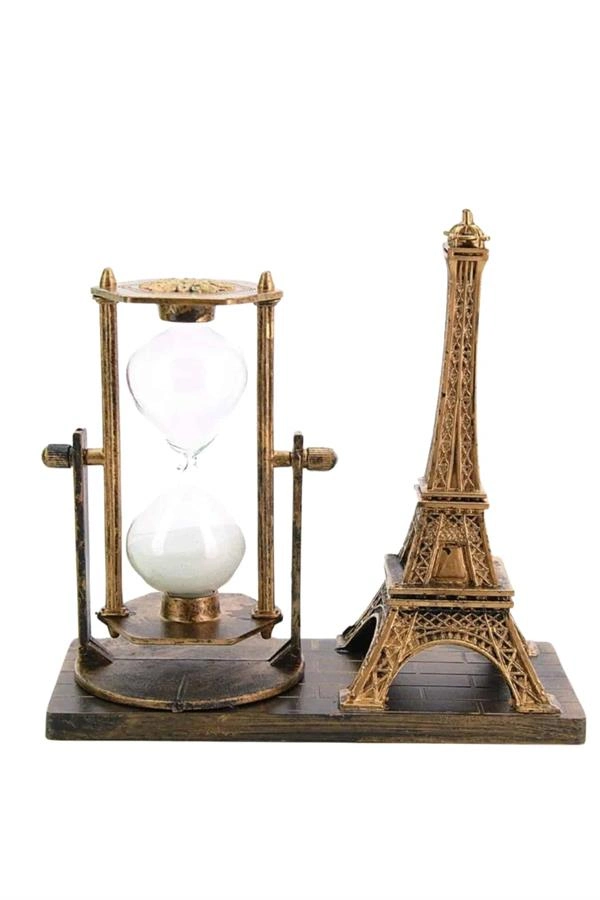 Retro Eyfel Kulesi Ve Kum Saati Dekoratif Ahşap Görünümlü Masa Biblosu ( Lisinya )