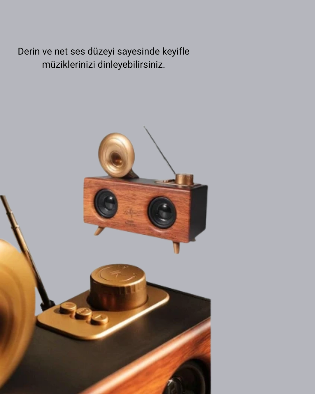 Retro Gramafon Bluetooth Hoparlör Çift Stereo Sesli Fm Radyo Destekli ( Lisinya )