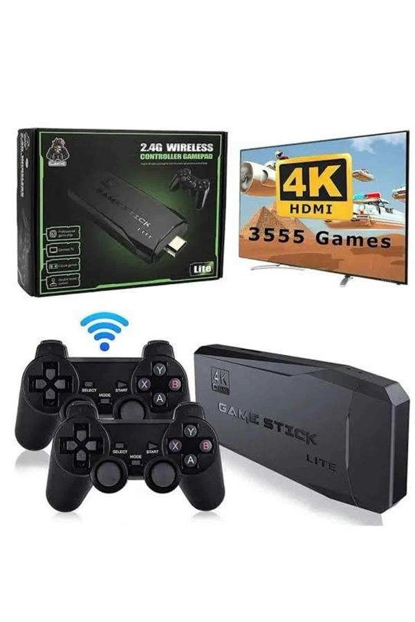 Retro Oyunlar 4k Game Stick 2.4g Kablosuz Çift Kol 3500 Oyun Atari ( Lisinya )