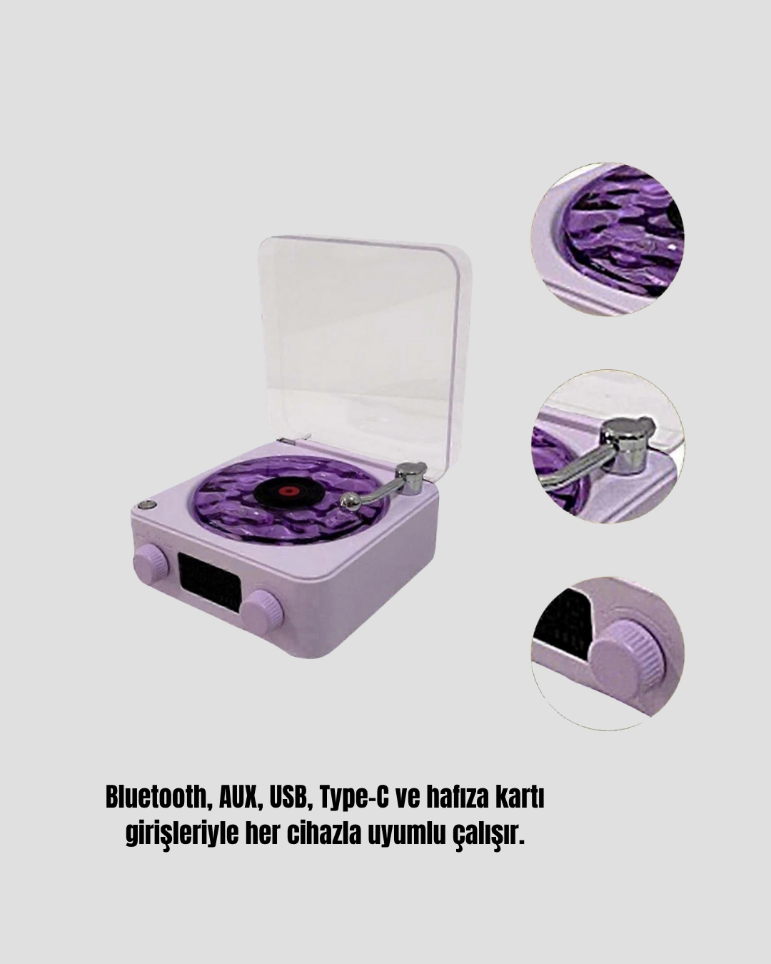 Retro Pikap Hoparlör Bluetooth Aux Usb Type-c Projektörlü 360° Sesli Taşınabilir ( Lisinya )